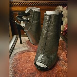 Silver Peep-Toe Ankle Boots